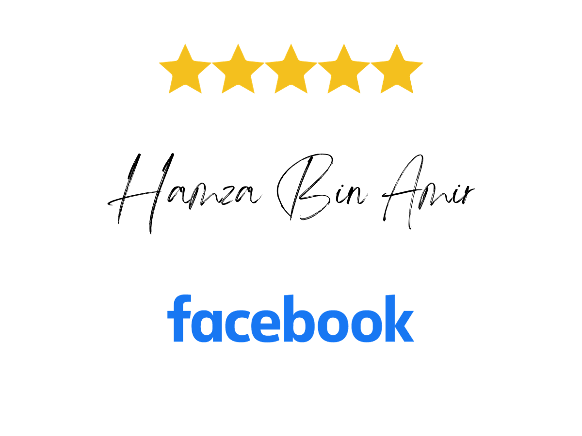 5 star review by Hamza Bin Amir on Facebook